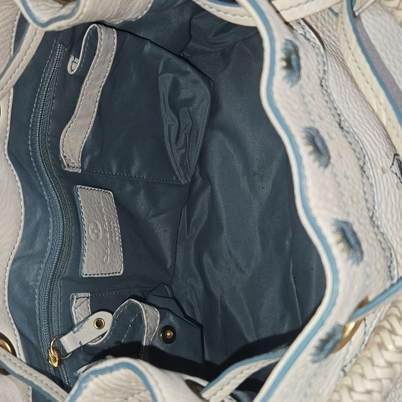 Cole Haan Kayla White Embellished Leather Satchel Shoulder Bag Tote Satchel - Picture 11 of 13